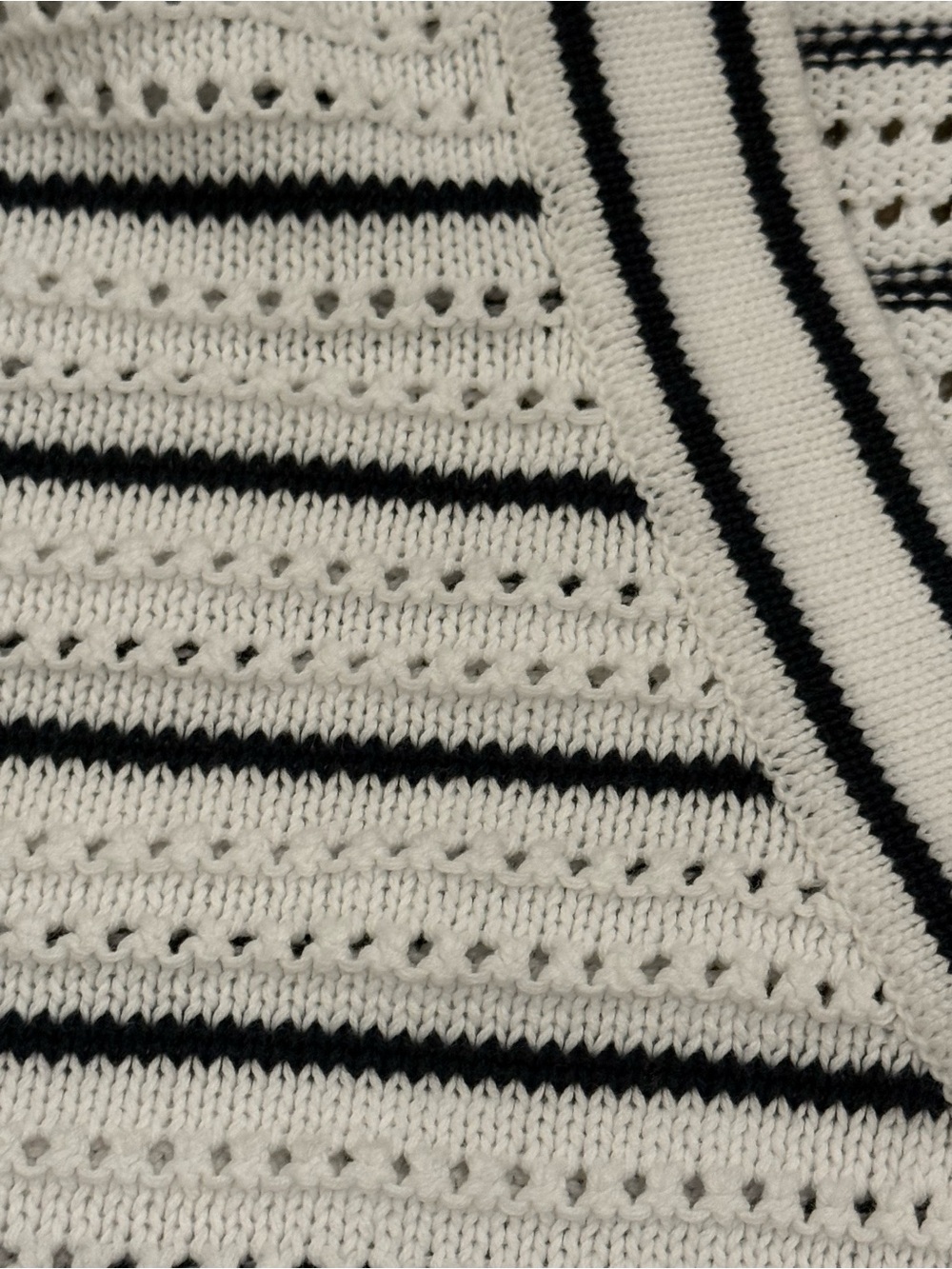Varley Cream & Navy Striped Openwork Cardigan - Picture 7 of 8